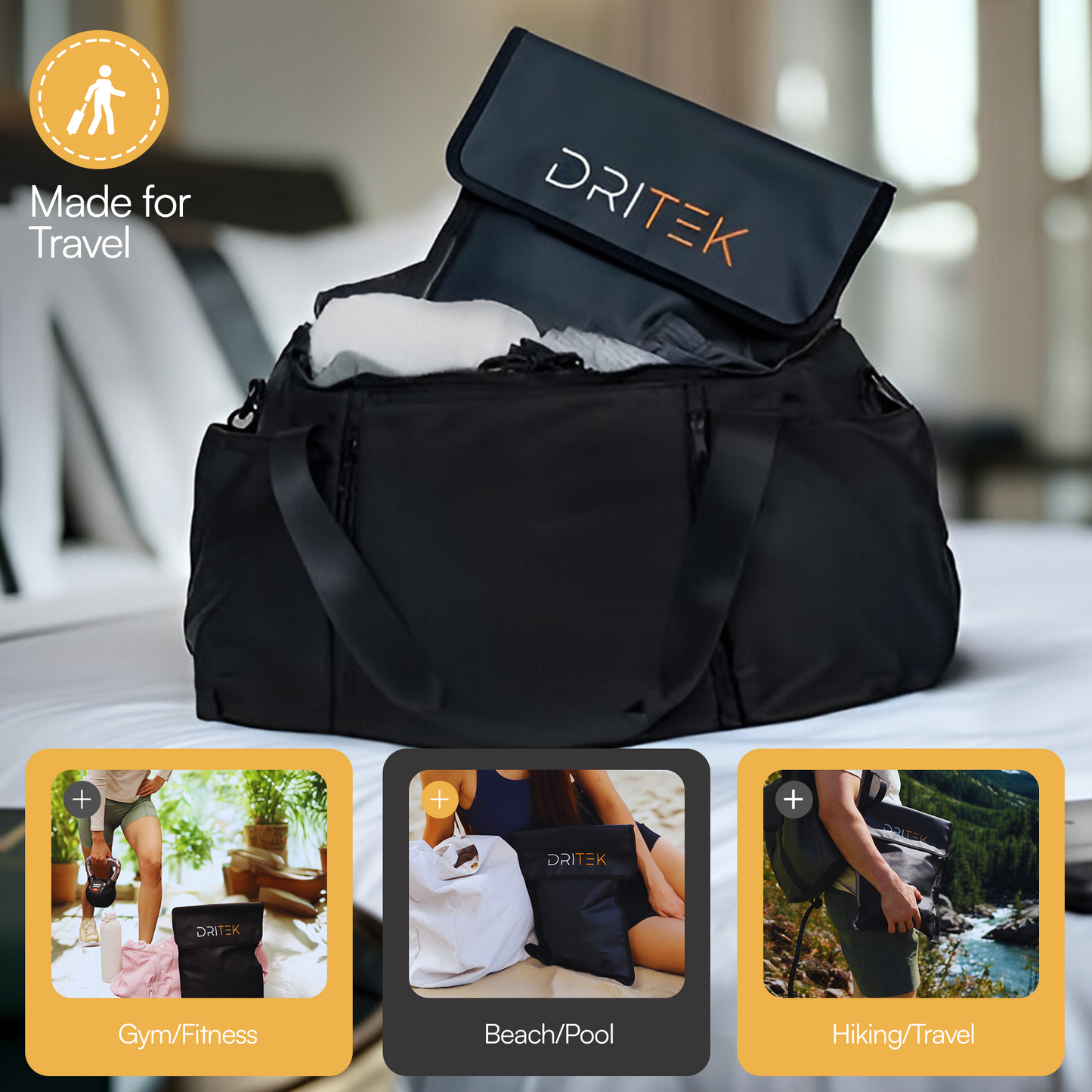 DRITEK Wet Dry Bag โ Waterproof, Odor-Absorbing Charcoal Bamboo Insert for Gym, Swim, Travel & More ๐๐งบ