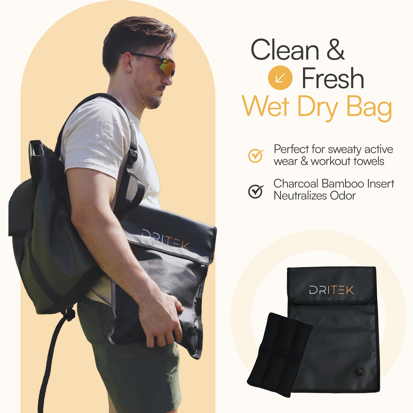 DRITEK Wet Dry Bag – Waterproof, Odor-Absorbing Charcoal Bamboo Insert for Gym, Swim, Travel & More 🌊🧺